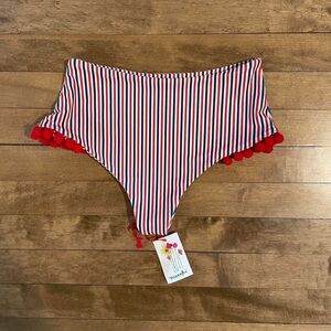 Merkari Boutique Handmade Cheeky Pom Pom Bikini Bottoms Patriotic Colors